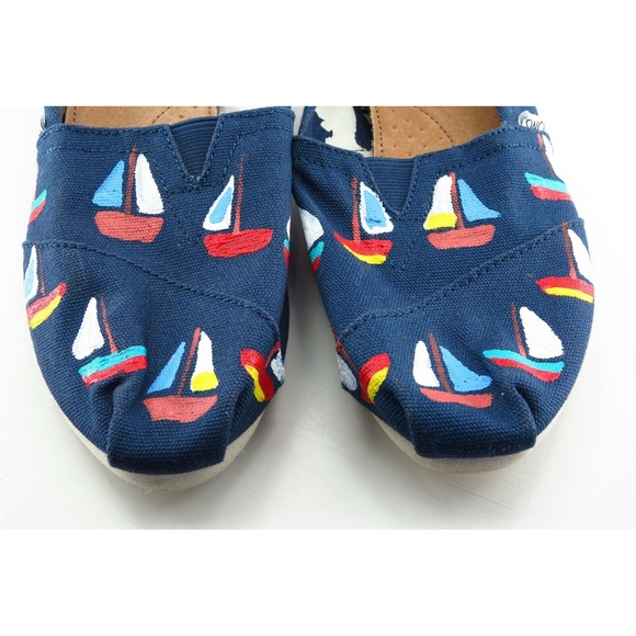 Toms Size 6 M Blue Almond Toe Flats Fabric Women - Picture 2 of 7